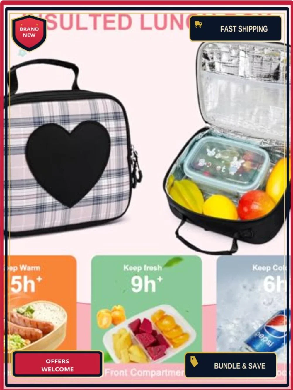 Kids Backpack with Lunch Bag & Pencil Case, 15 Inch Laptop Sleeve, Water